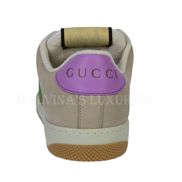 GUCCI SNEAKERS SCREENER LEATHER SHOES GG LOGO WEB STRIPE  sz 40.5 10.5 US - Picture 5 of 16